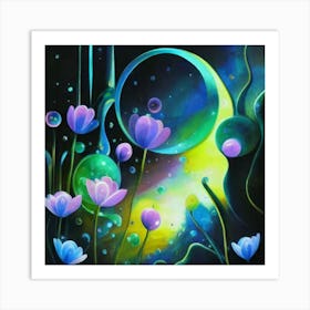Abstract oil painting: Water flowers in a night garden 10 Art Print