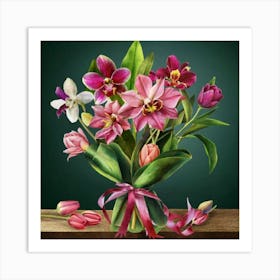 Tulips And Orchids Art Print