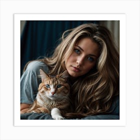 Portrait Of A Girl With A Cat Art Print