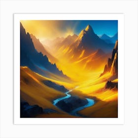 Mountain Landscape With A River Art Print