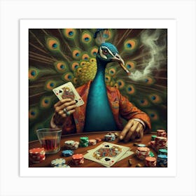 Peacock Playing Poker 1 Art Print