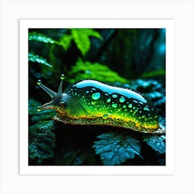 Mutant Humanoide Half Slug Tranlucide Glow Half Alien Macro Mini Bioluminesent In Dunts Jungle Art Print