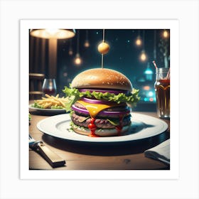 Burger In A Restaurant 3 Art Print