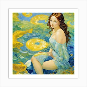 Girl With Fishes st Art Print