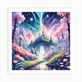 A Fantasy Forest With Twinkling Stars In Pastel Tone Square Composition 404 Art Print