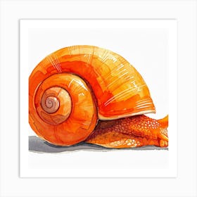 Orange Snail Watercolor Painting Art Print