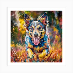 Dog Running In The Grass Art Print