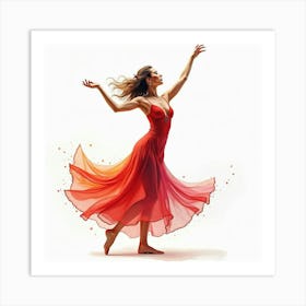 Spanish Woman In A Dynamic Dance Pose, Watercolor With Vibrant Motion 1 Art Print