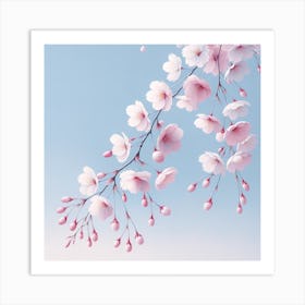 "Serenity in Blossom"  Delicate cherry blossoms in pastel pinks sway gently against a soft blue sky, capturing the tranquil essence of spring.  Discover the peaceful allure of 'Serenity in Blossom', where each petal tells a story of renewal. This serene composition invites a breath of fresh air into any space, perfect for those seeking a touch of spring's gentle beauty year-round. Art Print