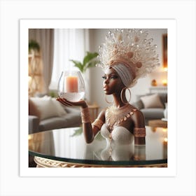 African Woman Holding A Candle Art Print