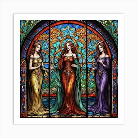 Three Women In Stained Glass Art Print