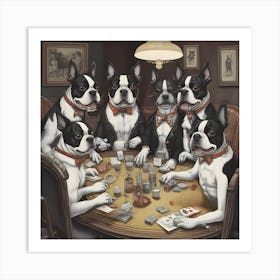 Boston Terriers Playing Poker~Reimagined Art Print