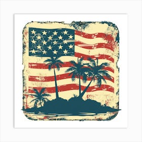 Retro American Flag With Palm Trees 5 Art Print