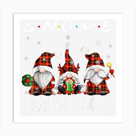 Gnome For The Holidays Buffalo Plaid 3 Gnomes Christmas Art Print