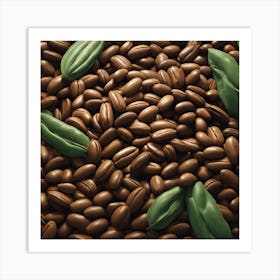 Coffee Beans With Leaves Art Print