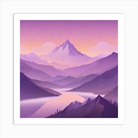 Misty mountains background in purple tone 97 Art Print