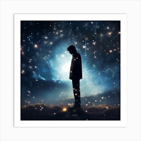 Silhouette Of A Man In Space Art Print