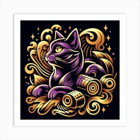 Golden And Purple Cat Art Print