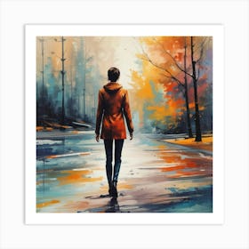 Woman Walking In The Rain Art Print