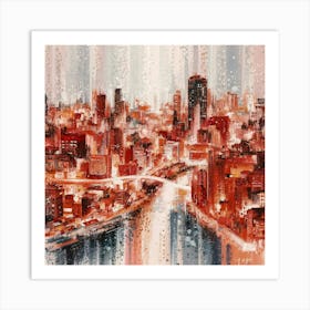 A stunning impressionistic abstract painting of Tokyo at night, using the pointillist technique to bring it to life. The cityscape is painted in soft pastel colors 1 Art Print