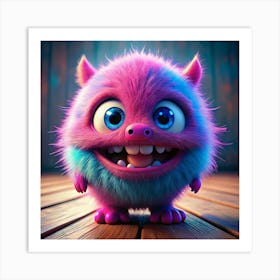 Smiling Pink And Blue Furry Monster Art Print