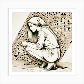 Girl Crouching Art Print