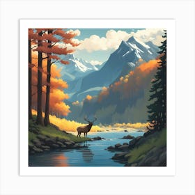 Elk By The River 2 Art Print