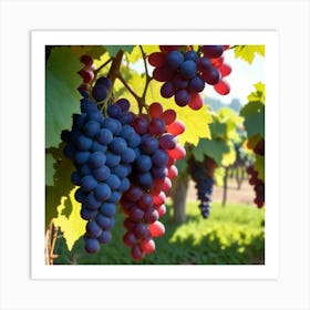 Red And Blue Grapes On Vine Art Print