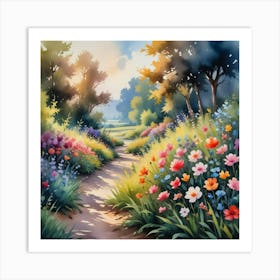 A Watercolor Painting Of Floral Landscape Art Print 3 Art Print