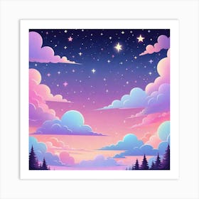 Sky With Twinkling Stars In Pastel Colors Square Composition 41 Art Print