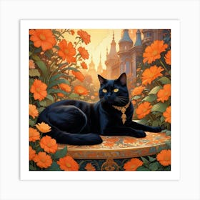 Sleek Black Cat Art Print