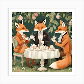 Foxes At Tea Art Print