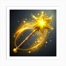 Golden Star Wand With Magical Sparkle Trail Art Print