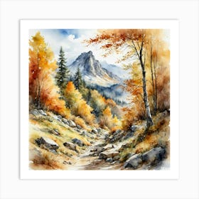 Mountain Trail Colored By Late Autumn Leaves Art Print