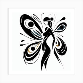 Monochrome Abstract Butterfly Woman Art Print