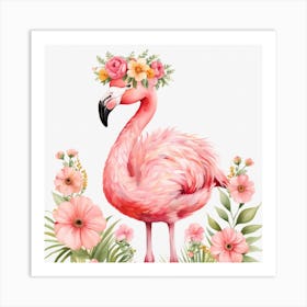 Floral Baby Flamingo Nursery Illustration (21) Art Print