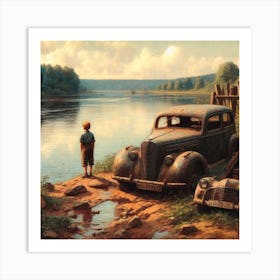 Boy By The River Art Print