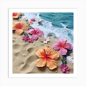 Hibiscus Flowers On The Beach 1 Art Print