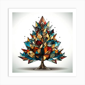 Geometric Stained Glass Tree Art - Colorful Abstract Holiday Decor Art Print