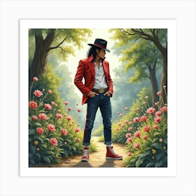 Michael Jackson In A Watercolor Enchanted Garden 1 Art Print