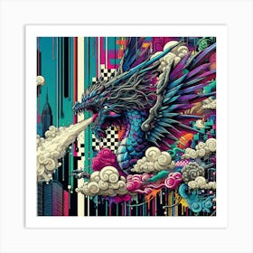 Dragon Flying Over The City Art Print