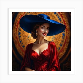 Beautiful Woman In A Blue Hat Art Print