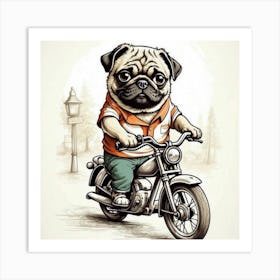 Pug On A Motorcycle Art Print