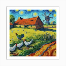 Chickens In The Field Art Print