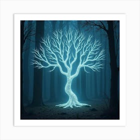 An Ethereal Tree With Branches Of Swirling, Bioluminescent Light In A Magical Forest 1 Art Print