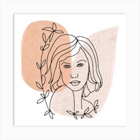 Floral Beauty line art Portrait Of A Woman Art Print