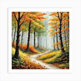 Forest In Autumn In Minimalist Style Square Composition 121 Art Print