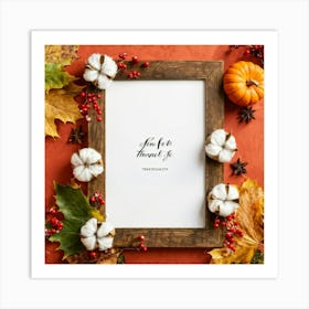 A Seasonal Thanksgiving Frame Design Featuring A Round Cotton Chaplet Layered With Autumn Leaves Ad (1) 2 Art Print