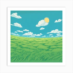 Grassy Field With Clouds Art Print