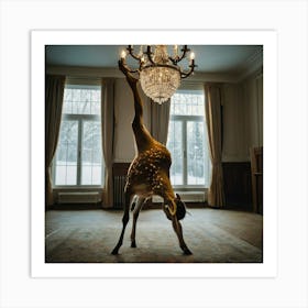 Deer In A Chandelier Art Print